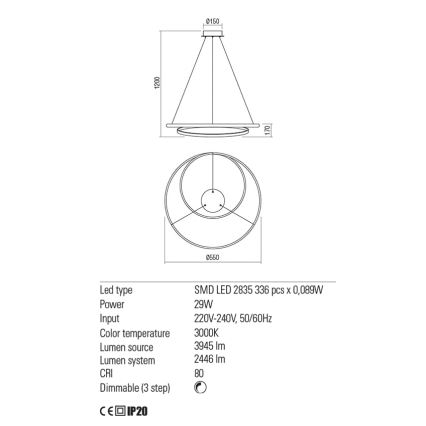 Redo 01-1794 - LED Stmievateľný luster na lanku TORSION LED/29W/230V pr. 55 cm bronz