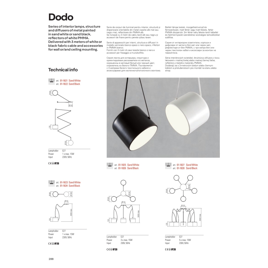 Redo 01-1826 - Luster na lanku DODO 3xE27/15W/230V pavúk