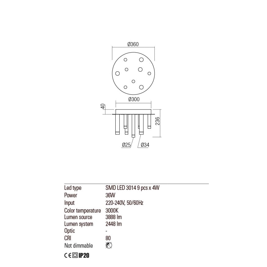 Redo 01-2039 - LED Stropné svietidlo MADISON 9xLED/4W/230V zlatá