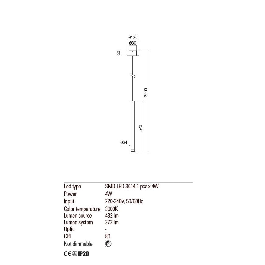 Redo 01-2044 - LED Luster na lanku MADISON LED/4W/230V meď