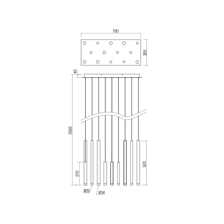 Redo 01-2057 - LED Luster na lanku MADISON 14xLED/4W/230V lesklý chróm/čierna/meď