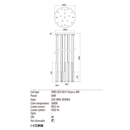 Redo 01-2059 - LED Luster na lanku MADISON 16xLED/4W/230V meď