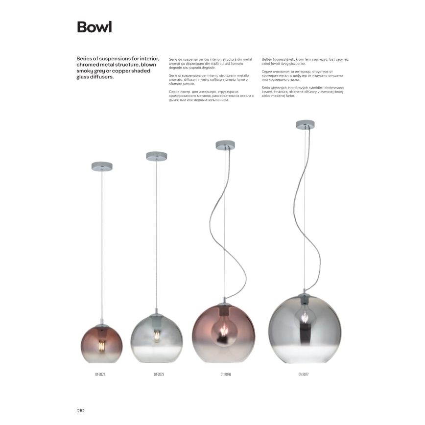 Redo 01-2076 - Luster na lanku BOWL 1xE27/42W/230V pr. 30 cm meď