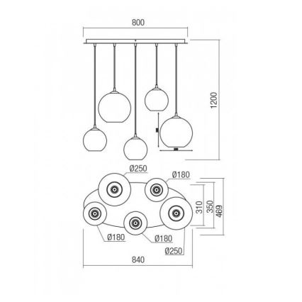 Redo 01-2080 - Luster na lanku BOWL 5xE27/42W/230V meď