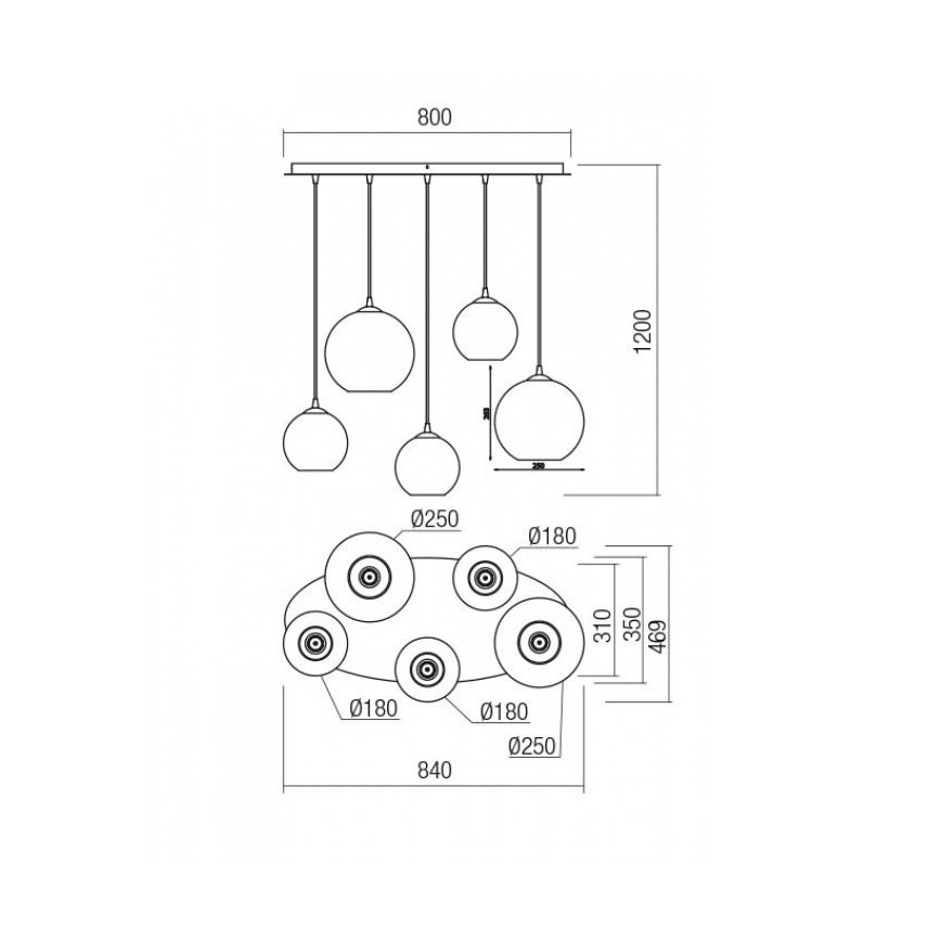 Redo 01-2080 - Luster na lanku BOWL 5xE27/42W/230V meď