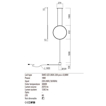 Redo 01-2197 - LED Stojacia lampa SLICK LED/19W/230V čierna