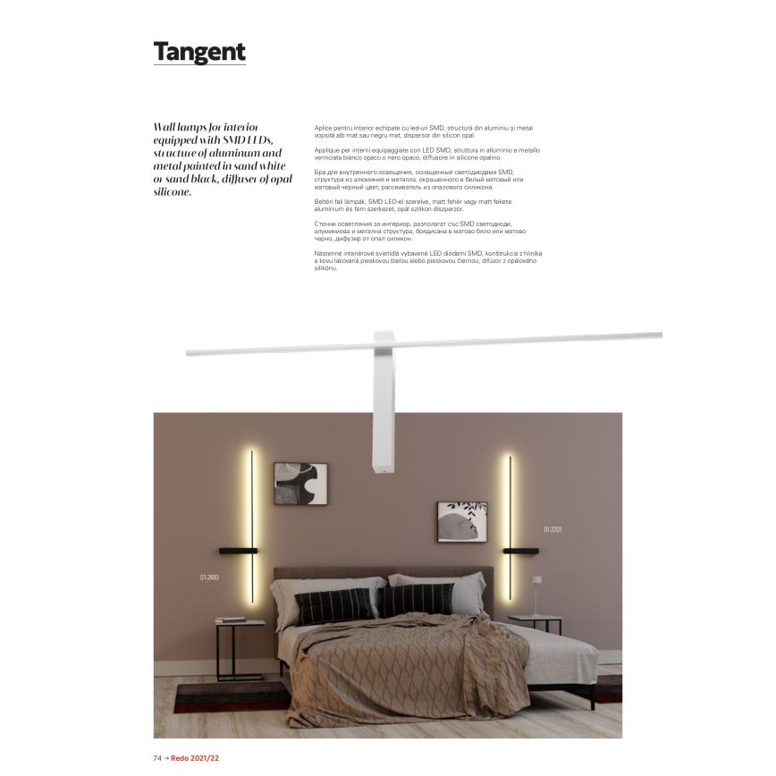 Redo 01-2201 - LED Nástenné svietidlo TANGENT LED/14W/230V čierne