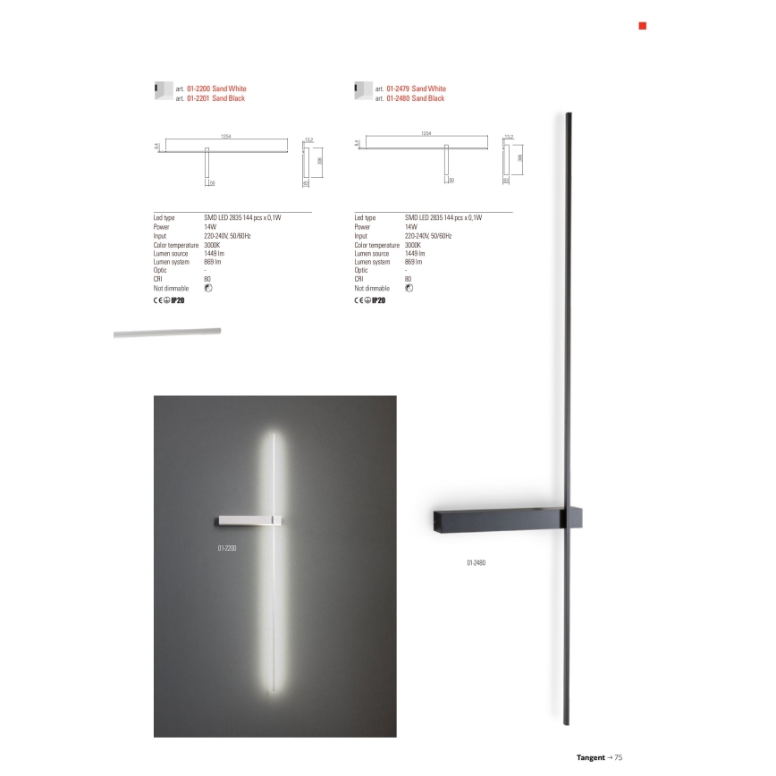 Redo 01-2201 - LED Nástenné svietidlo TANGENT LED/14W/230V čierne