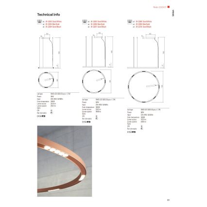 Redo 01-2202 - LED Luster na lanku UNION LED/34W/230V 3000K pr. 60 cm biela