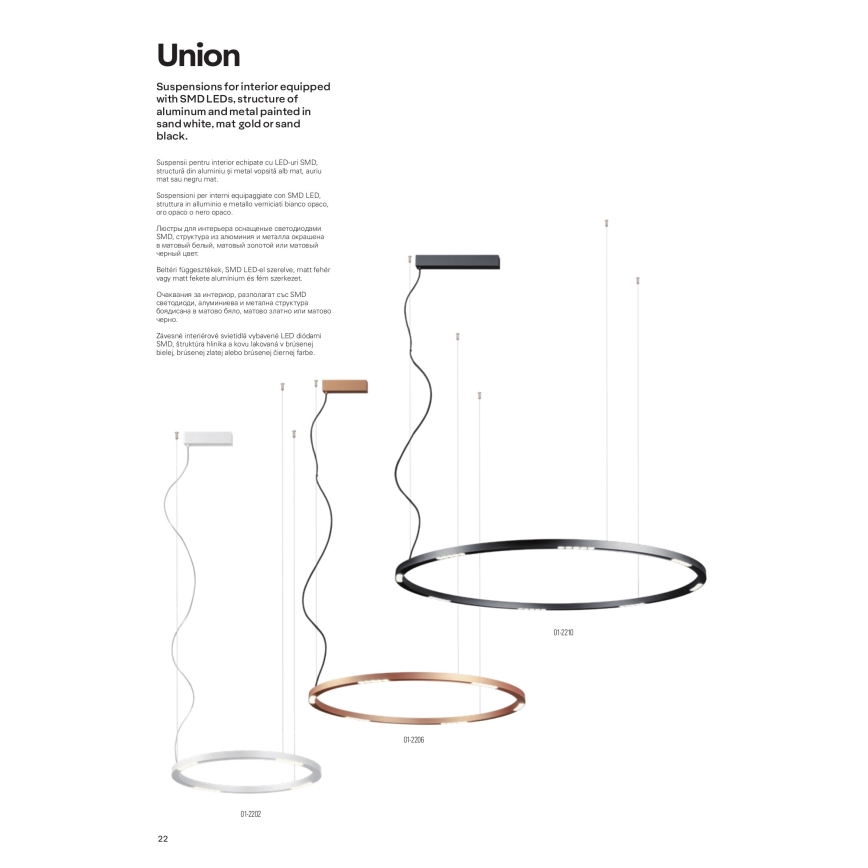 Redo 01-2204 - LED Luster na lanku UNION LED/34W/230V CRI 90 3000K pr. 60 cm čierna