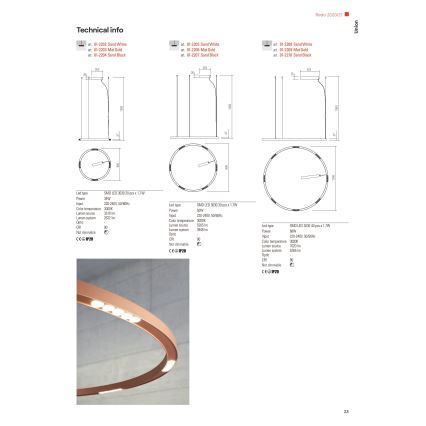 Redo 01-2204 - LED Luster na lanku UNION LED/34W/230V CRI 90 3000K pr. 60 cm čierna