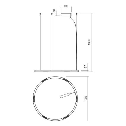 Redo 01-2207 - LED Luster na lanku UNION LED/50W/230V CRI 90 3000K pr. 90 cm čierna