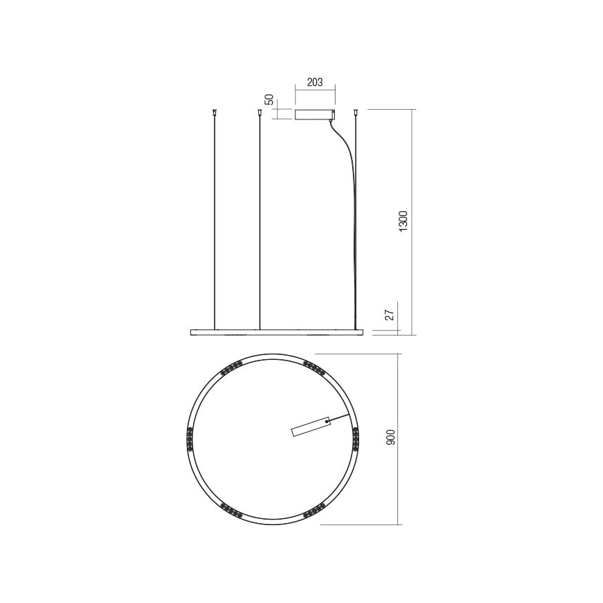 Redo 01-2207 - LED Luster na lanku UNION LED/50W/230V CRI 90 3000K pr. 90 cm čierna