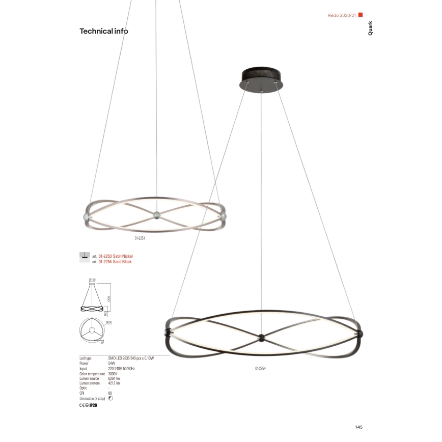 Redo 01-2251 - LED Stmievateľný luster na lanku QUARK LED/43W/230V 3000K pr. 60 cm matný chróm