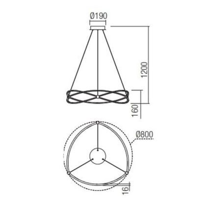 Redo 01-2254 - LED Stmievateľný luster na lanku QUARK LED/54W/230V 3000K pr. 80 cm čierna