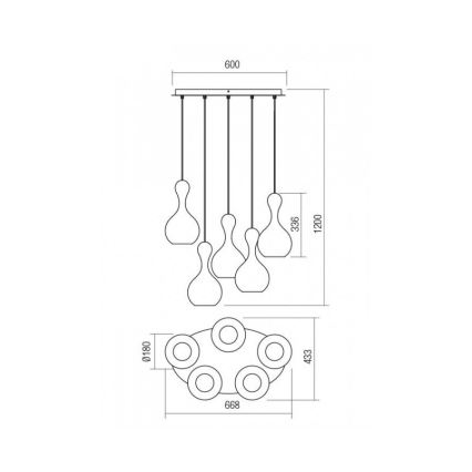 Redo 01-2262 - Luster na lanku LOB 5xE27/42W/230V šedá