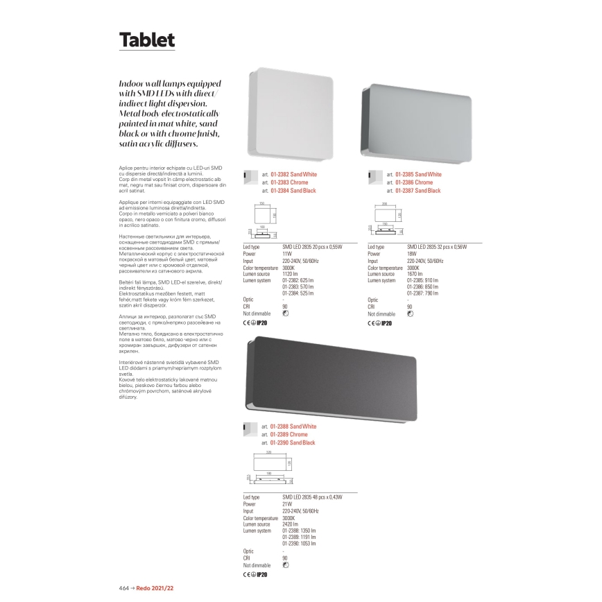 Redo 01-2384 - LED nástenné svietidlo TABLET LED/11W/230V 3000K CRI 90 čierne