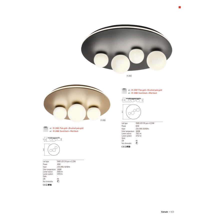 Redo 01-2466 - LED Stropné svietidlo CORUM LED/48W/230V 3000K CRI 90 čierne