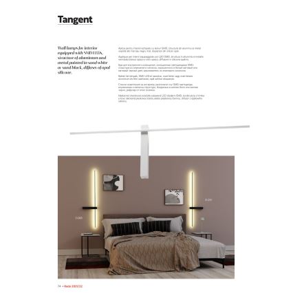 Redo 01-2480 - LED nástenné svietidlo TANGENT LED/14W/230V 3000K 125,4 cm čierne