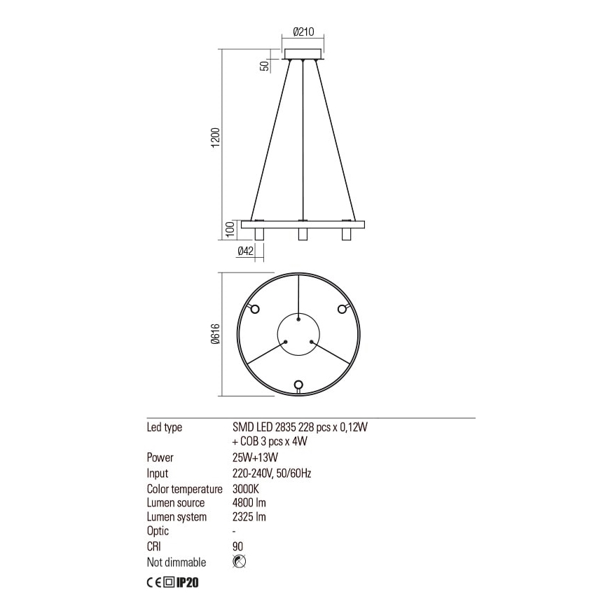 Redo 01-2490 - LED Luster na lanku SUMMIT LED/38W/230V CRI 90 pr. 61,6 cm zlatá