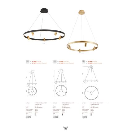 Redo 01-2492 - LED Luster na lanku SUMMIT LED/53,5W/230V CRI 90 pr. 80,8 cm zlatá