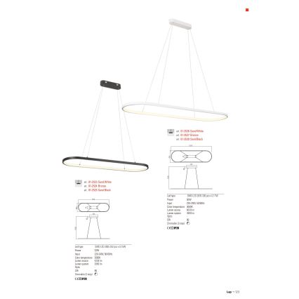 Redo 01-2523 - LED Stmievateľný luster na lanku LAP LED/32W/230V CRI 90 biela