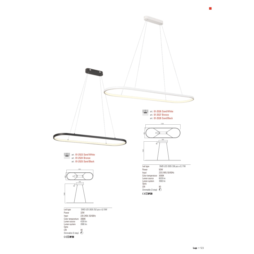 Redo 01-2523 - LED Stmievateľný luster na lanku LAP LED/32W/230V CRI 90 biela