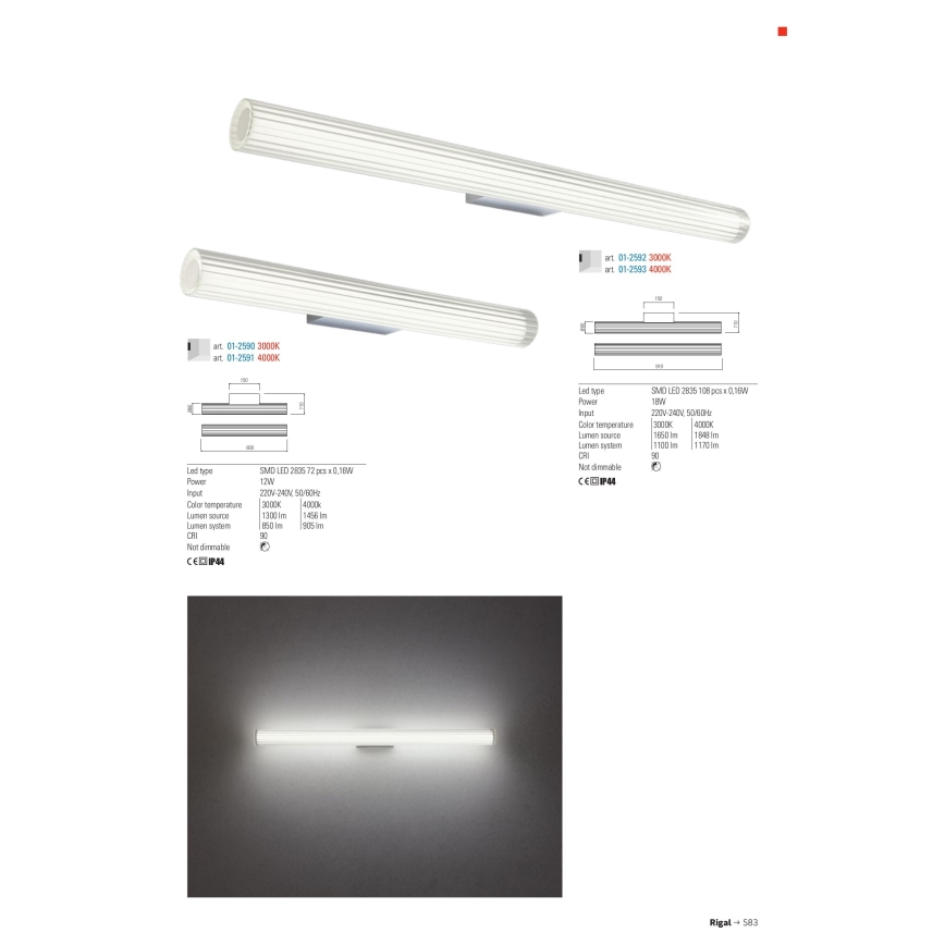 Redo 01-2593 - LED osvetlenie kúpeľňového zrkadla RIGAL LED/18W/230V 4000K 91 cm CRI 90 IP44 lesklý chróm/biela