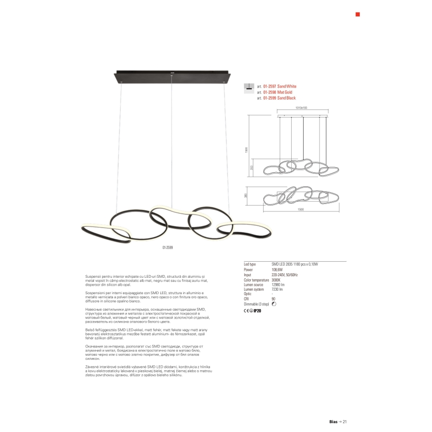 Redo 01-2599 - LED Stmievateľný luster na lanku BIAS LED/108,6W/230V CRI 90 3000K čierna