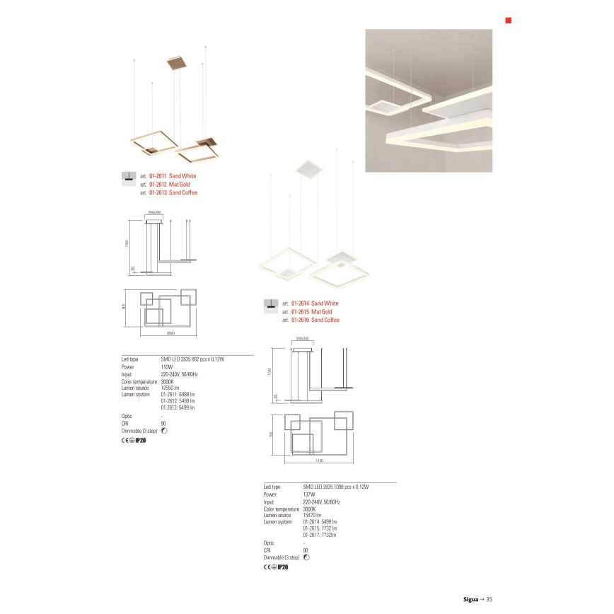 Redo 01-2611 - LED stmievateľný luster na lanku SIGUA LED/110W/230V CRI 90 biela