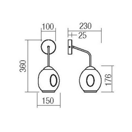 Redo 01-2618 - Nástenná lampa PIERCE 1xE27/42W/230V čierna/dymová