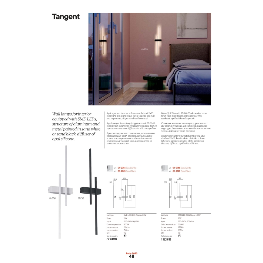Redo 01-2746 - LED nástenné svietidlo TANGENT LED/13W/230V 3000K 63,4 cm CRI 90 biele