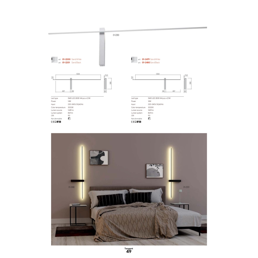Redo 01-2746 - LED nástenné svietidlo TANGENT LED/13W/230V 3000K 63,4 cm CRI 90 biele