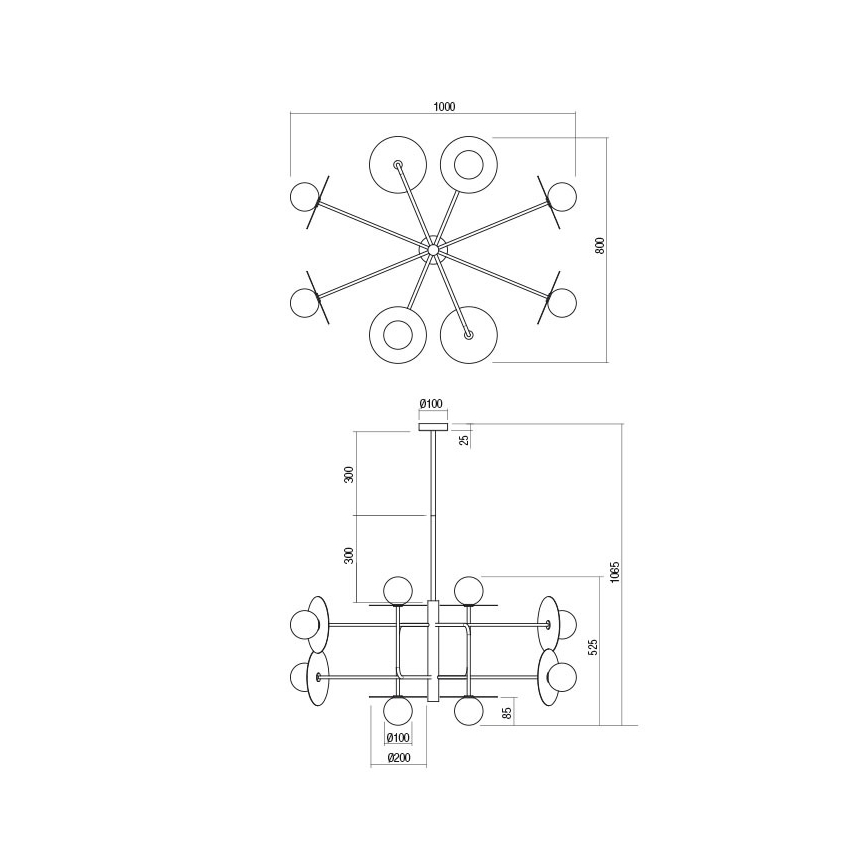 Redo 01-2753 - Luster na tyči PLATO 8xG9/10W/230V čierna