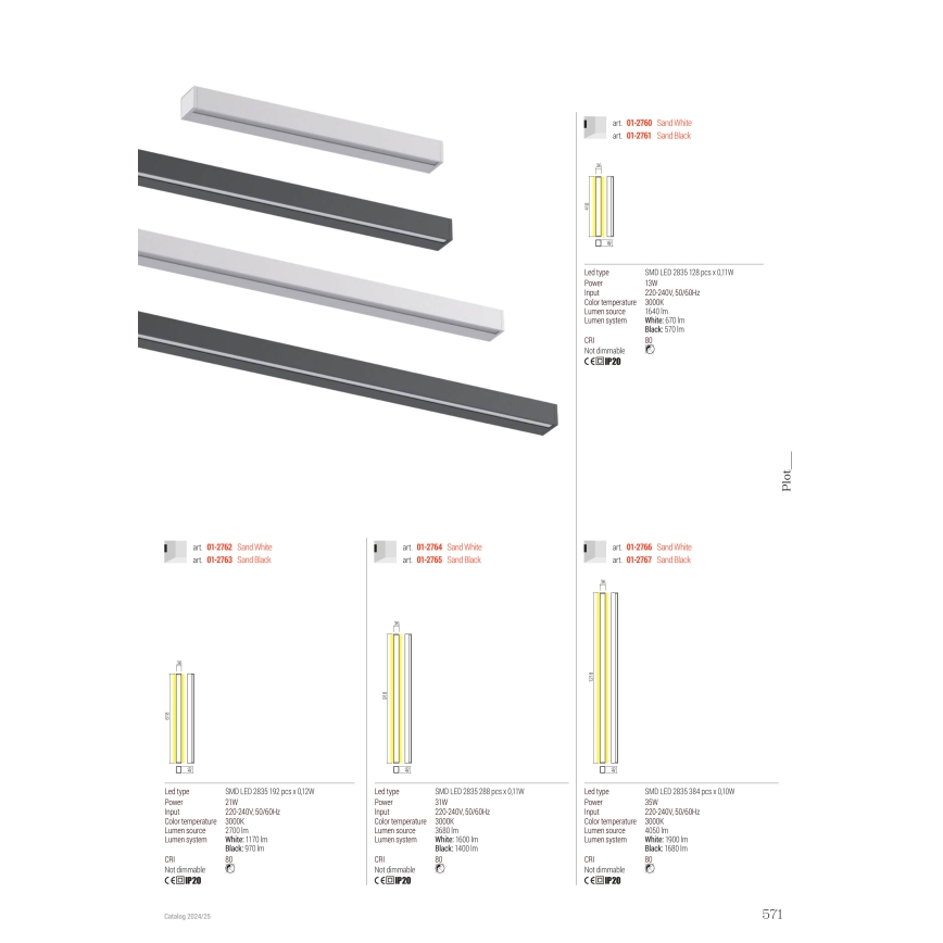 Redo 01-2765 - LED nástenné svietidlo PLOT LED/31W/230V 90 cm čierne