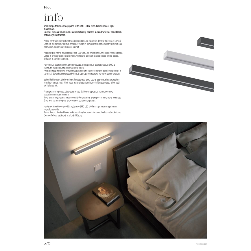 Redo 01-2767 - LED Nástenné svietidlo PLOT LED/35W/230V 120 cm čierne