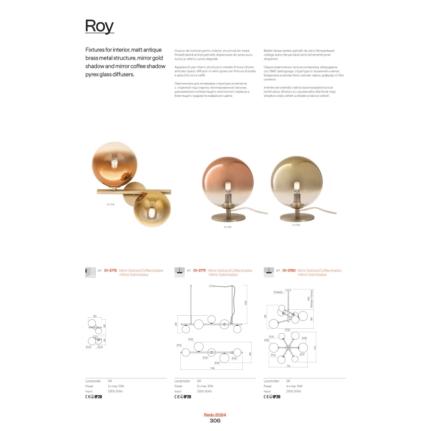Redo 01-2784 - Stolná lampa ROY 2xG9/10W/230V