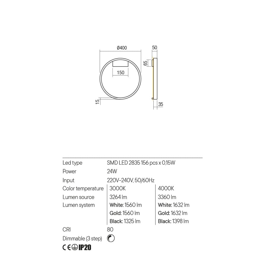 Redo 01-2819 - LED Stmievateľné nástenné svietidlo FEBE LED/24W/230V čierna
