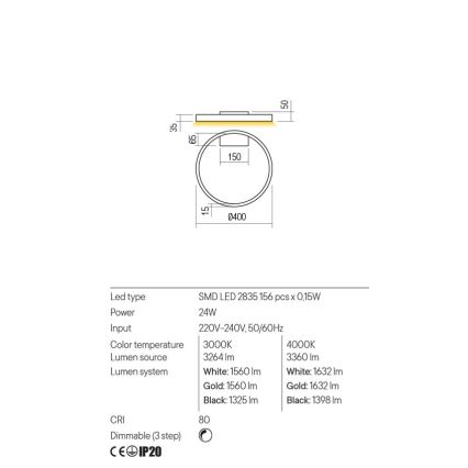 Redo 01-2835 - LED Stmievateľné nástenné svietidlo FEBE LED/24W/230V zlatá