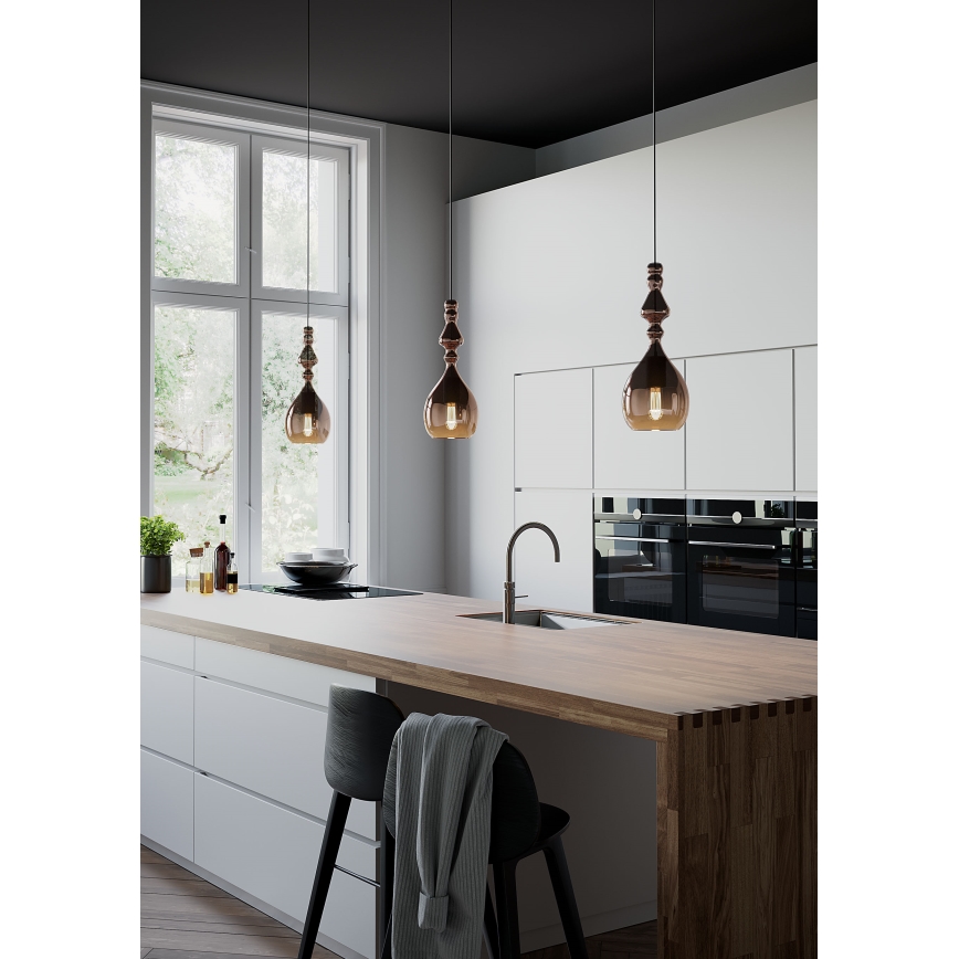 Redo 01-2939 - Luster na lanku AMBIX 1xE27/42W/230V, priemer 18 cm, hnedý