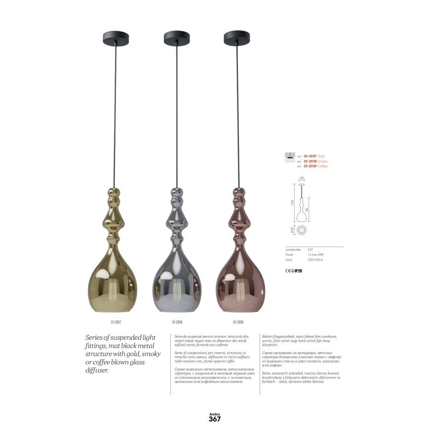 Redo 01-2939 - Luster na lanku AMBIX 1xE27/42W/230V, priemer 18 cm, hnedý