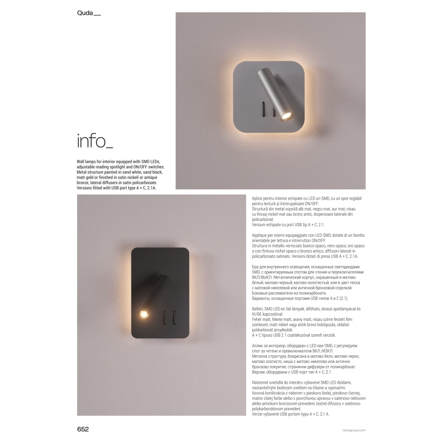 Redo 01-2978 - LED nástenné svietidlo QUDA LED/6W/230V + LED/3W 3000K CRI 90 matný chróm