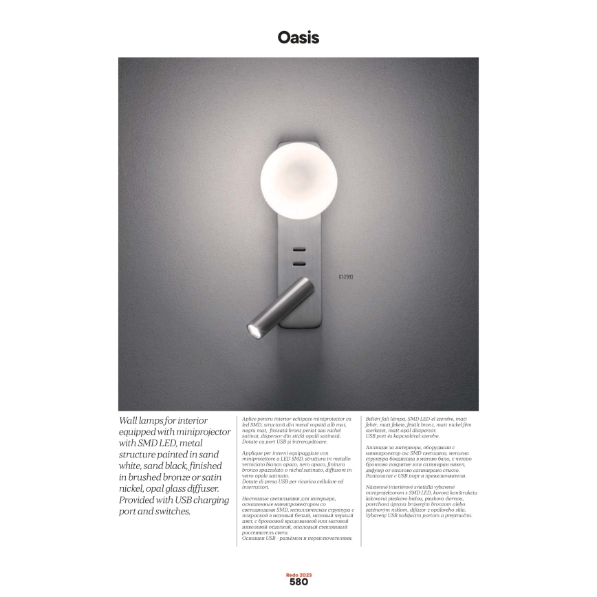 Redo 01-2993 - LED nástenné svietidlo OASIS LED/3W/230V + 1xG9/10W USB CRI 90 lesklý chróm