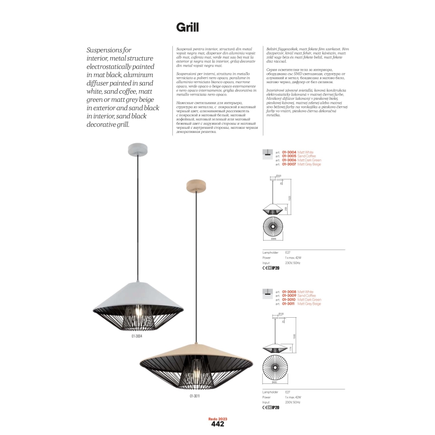 Redo 01-3010 - Závesný luster GRILL na lanku 1xE27/42W/230V Ø 49,5 cm čierna/tyrkysová