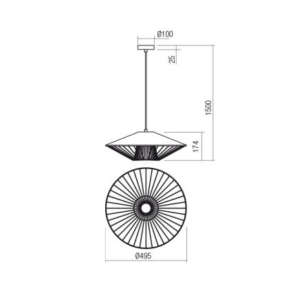 Redo 01-3010 - Závesný luster GRILL na lanku 1xE27/42W/230V Ø 49,5 cm čierna/tyrkysová