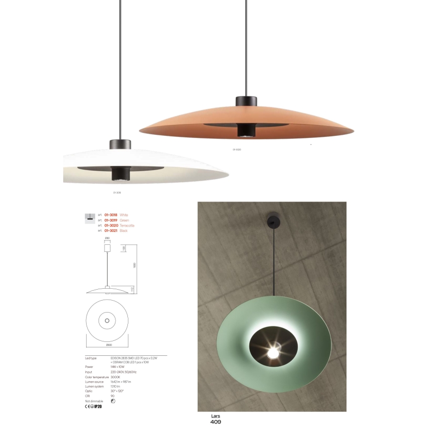 Redo 01-3018 - LED luster na lanku LARS LED/14W/230V + LED/10W priemer 60 cm CRI 90 biela