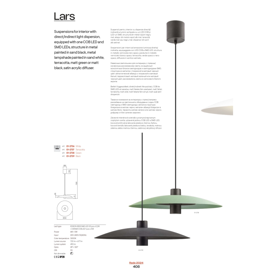 Redo 01-3020 - LED luster na lanku LARS LED/14W/230V + LED/10W, priemer 60 cm, CRI 90, oranžová