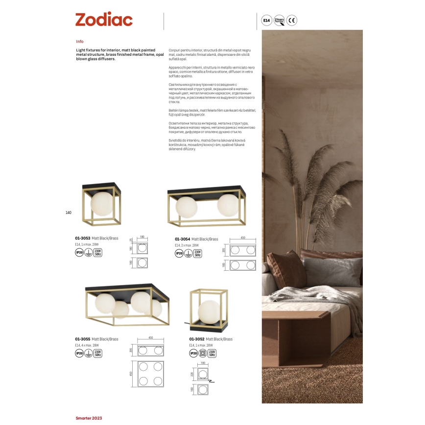 Redo 01-3054 - Stropné svietidlo ZODIAC 2xE14/28W/230V