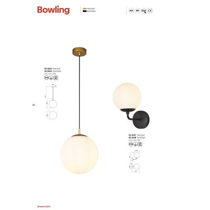 Redo 01-3147 - Nástenné svietidlo BOWLING 1xE27/42W/230V zlatá