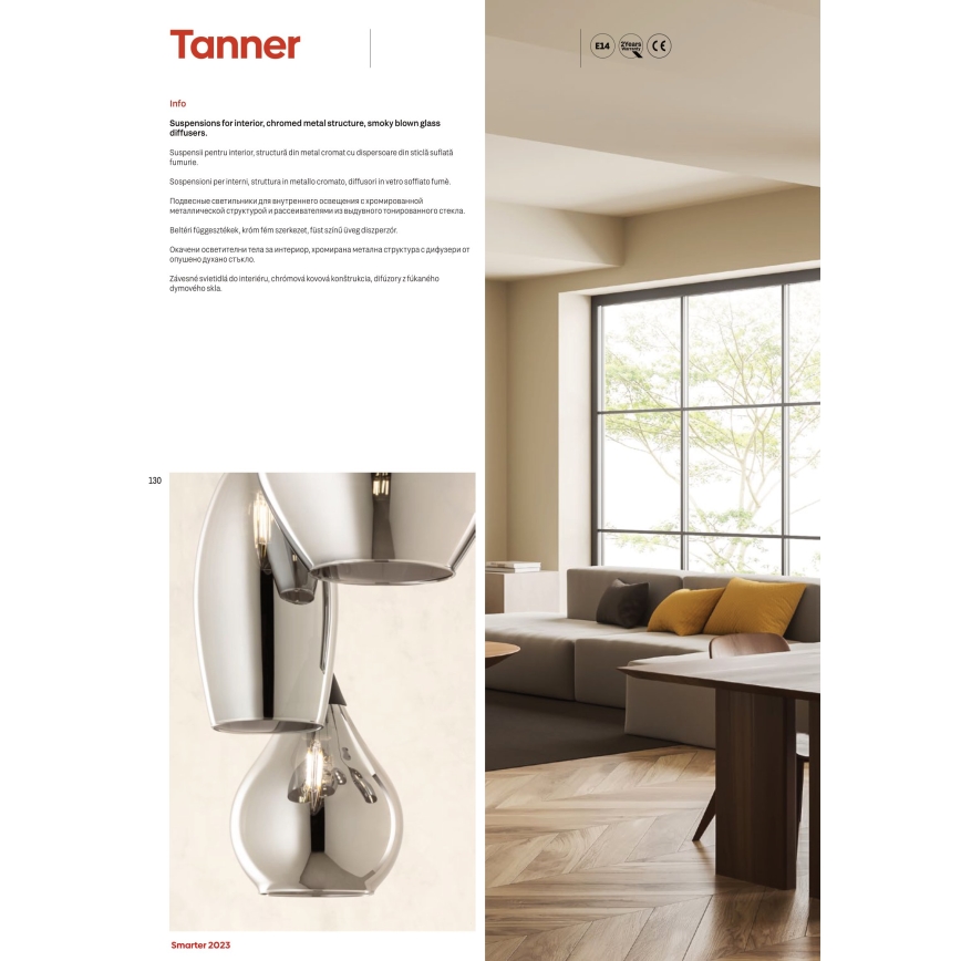 Redo 01-3193 - Luster na lanku TANNER 3xE14/28W/230V